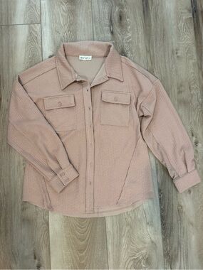 Textured Button-Front Shirt Jacket in Blush